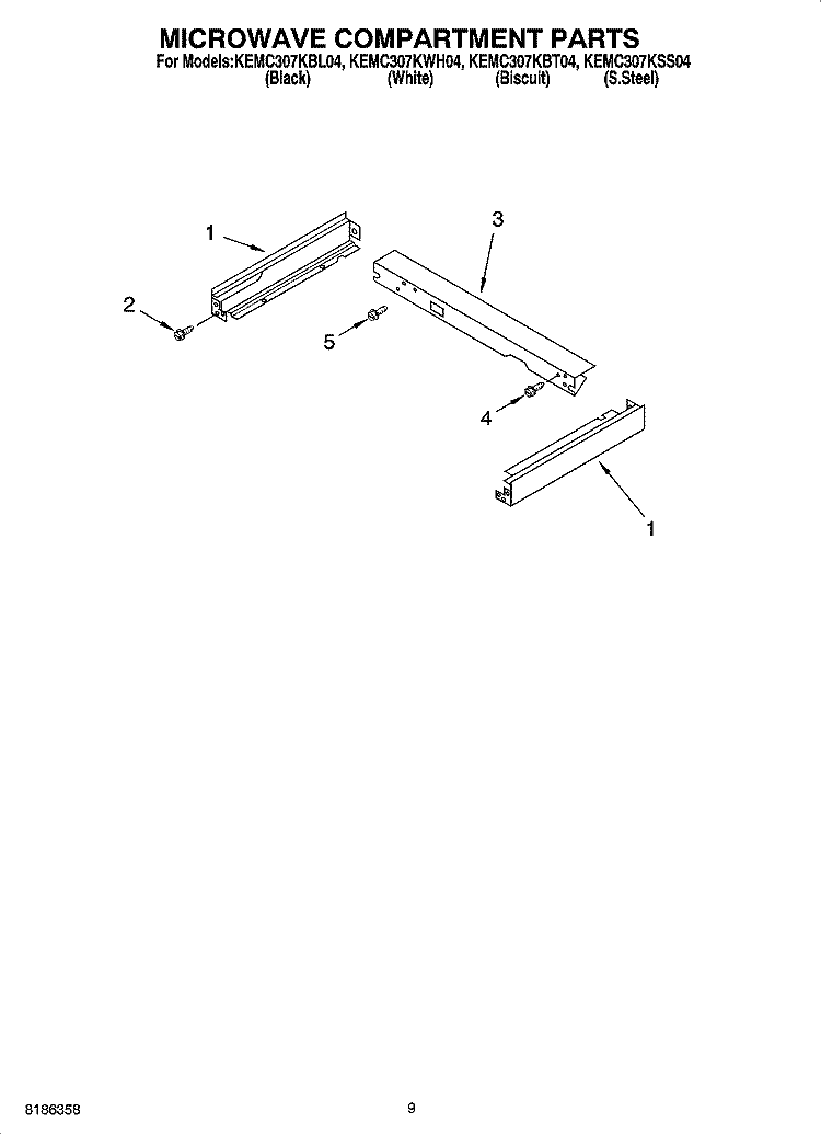 MICROWAVE COMPARTMENT PARTS Diagram and Parts List for KEMC307KBL04  KitchenAid Microwave Oven Combo