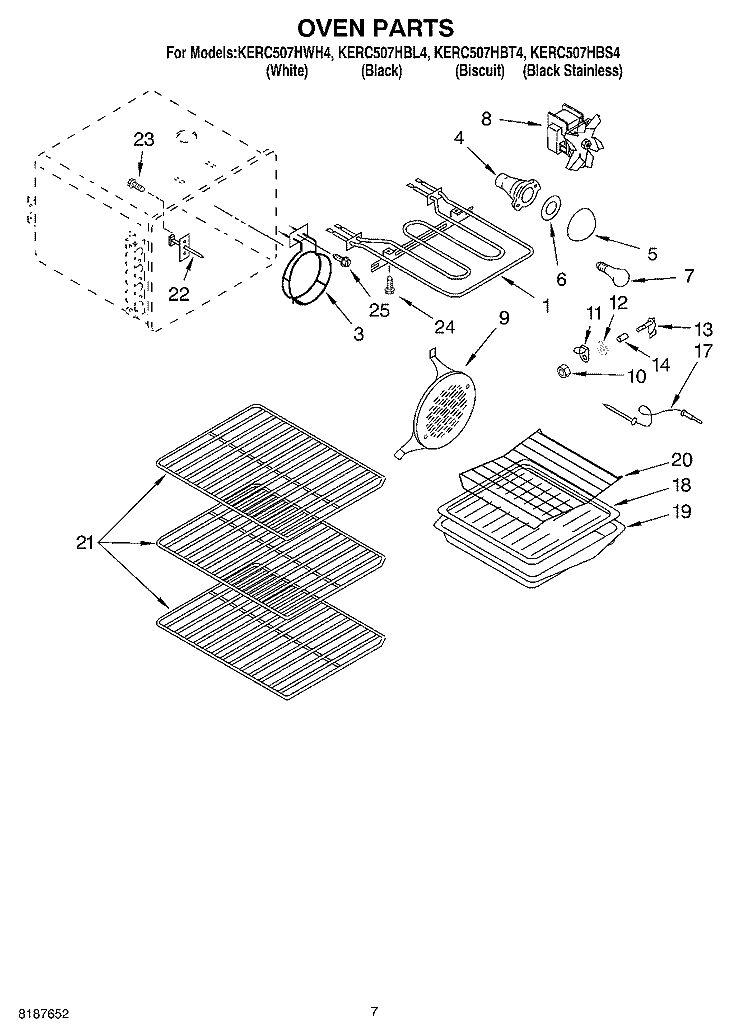OVEN Diagram and Parts List for KERC507HBS4  KitchenAid Range