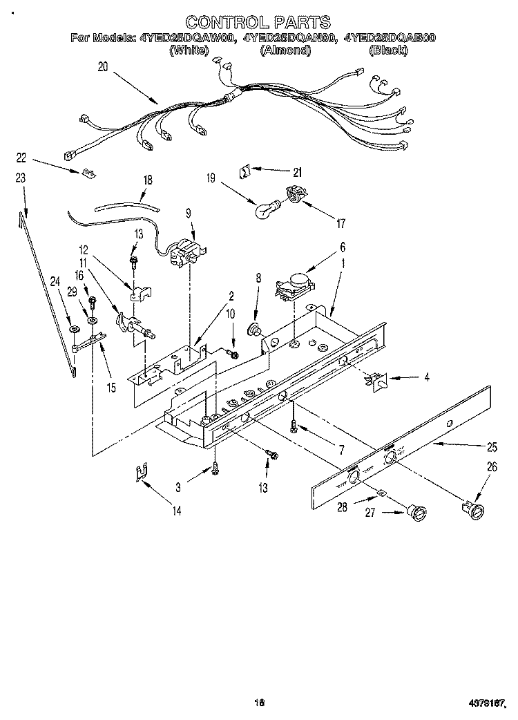 CONTROL Diagram and Parts List for 4YED25DQAB00  Whirlpool Refrigerator