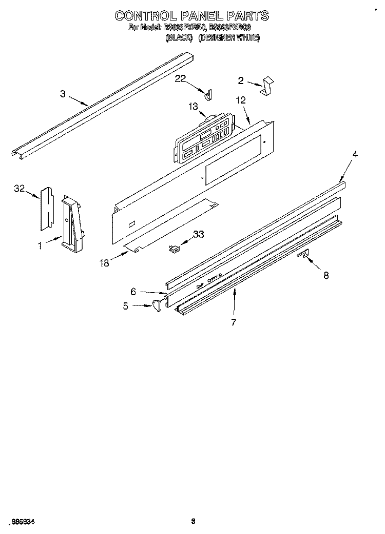 CONTROL PANEL Diagram and Parts List for RS696PXBB0  Whirlpool Range