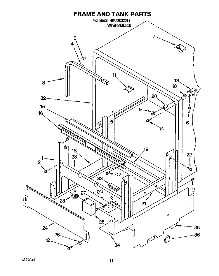 FRAME AND TANK Diagram and Parts List for 4KUDC220T5  KitchenAid Dishwasher