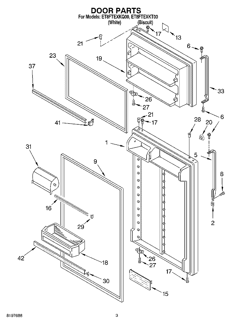 DOOR Diagram and Parts List for ET8FTEXKQ00  Whirlpool Refrigerator