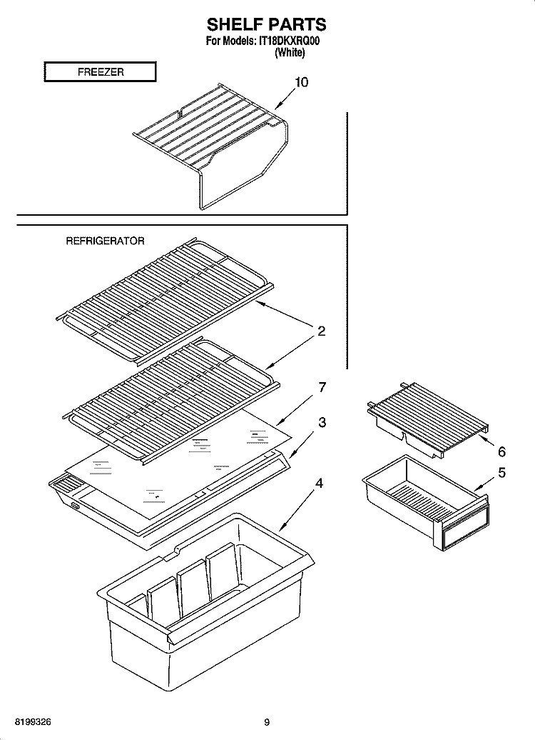 SHELF PARTS, OPTIONAL PARTS Diagram and Parts List for IT18DKXRQ00  Inglis Refrigerator