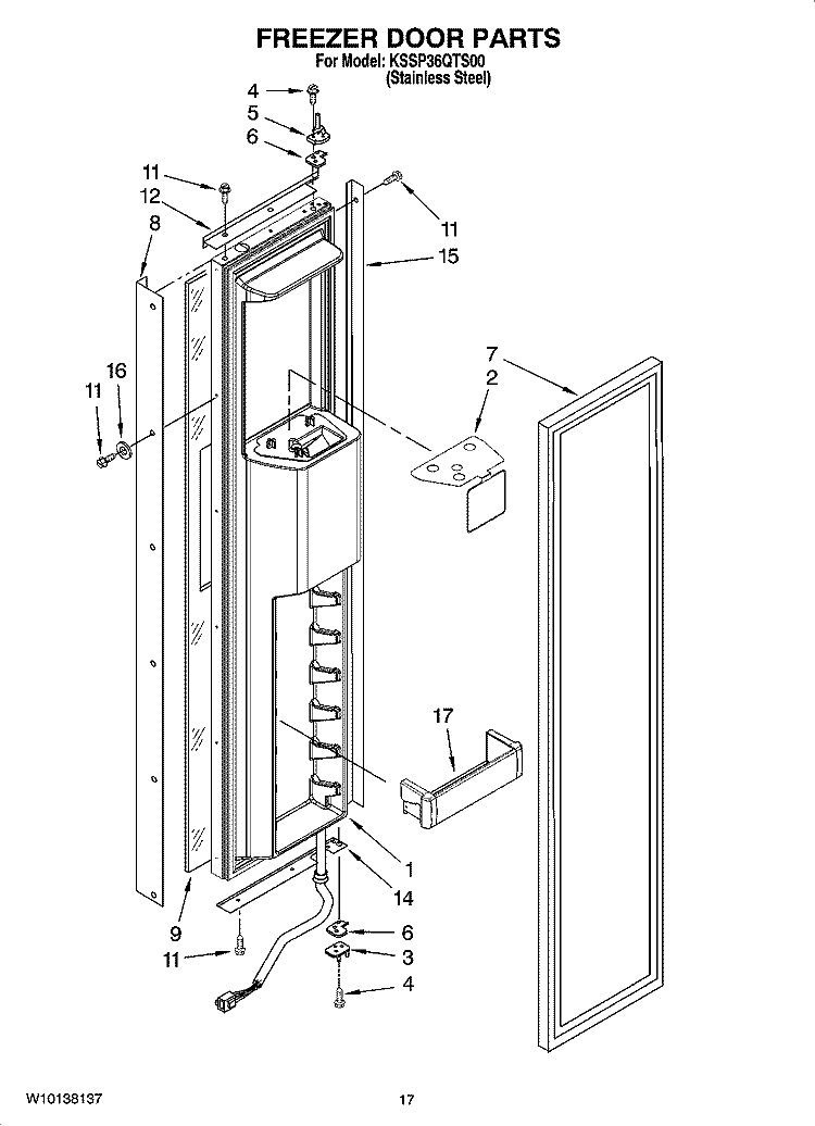 FREEZER DOOR PARTS Diagram and Parts List for KSSP36QTS00  KitchenAid Refrigerator