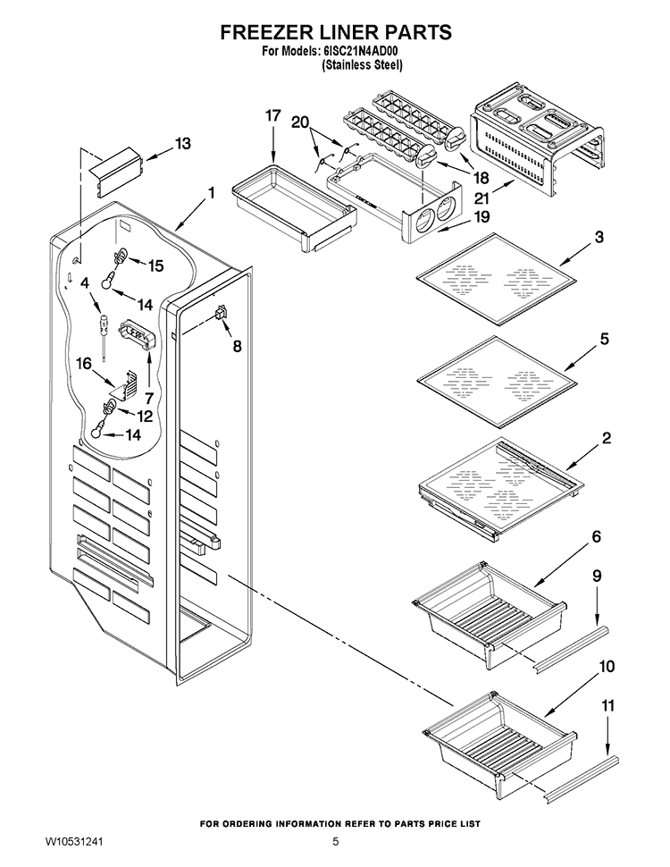 FREEZER LINER PARTS Diagram and Parts List for 6ISC21N4AD00  Whirlpool Refrigerator