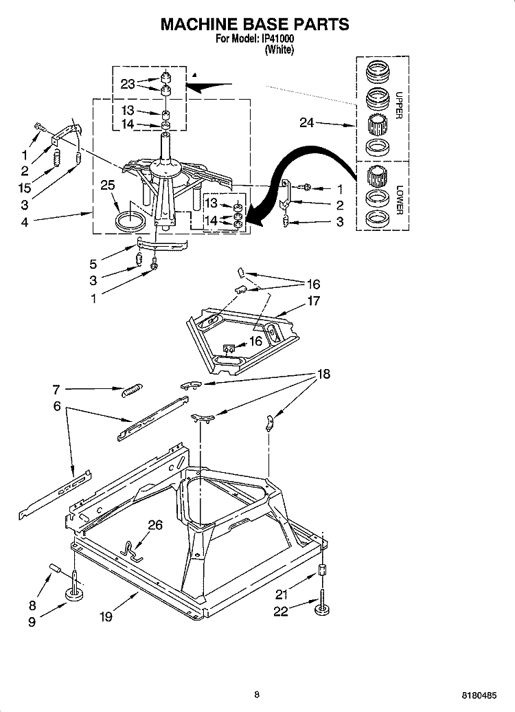 MACHINE BASE PARTS Diagram and Parts List for IP41000  Inglis Washer