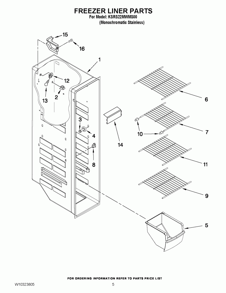 FREEZER LINER PARTS Diagram and Parts List for KSRS22MWMS00  KitchenAid Refrigerator