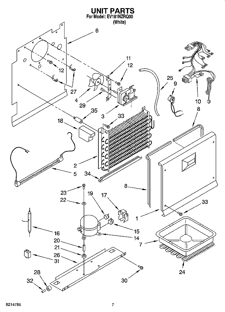 UNIT PARTS, OPTIONAL PARTS (NOT INCLUDED) Diagram and Parts List for EV181NZRQ00  Whirlpool Freezer