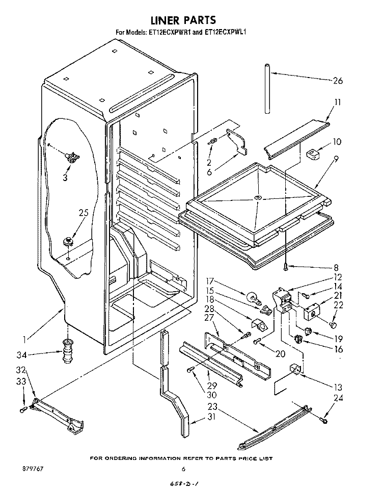 LINER Diagram and Parts List for ET12ECXPWR1  Whirlpool Refrigerator
