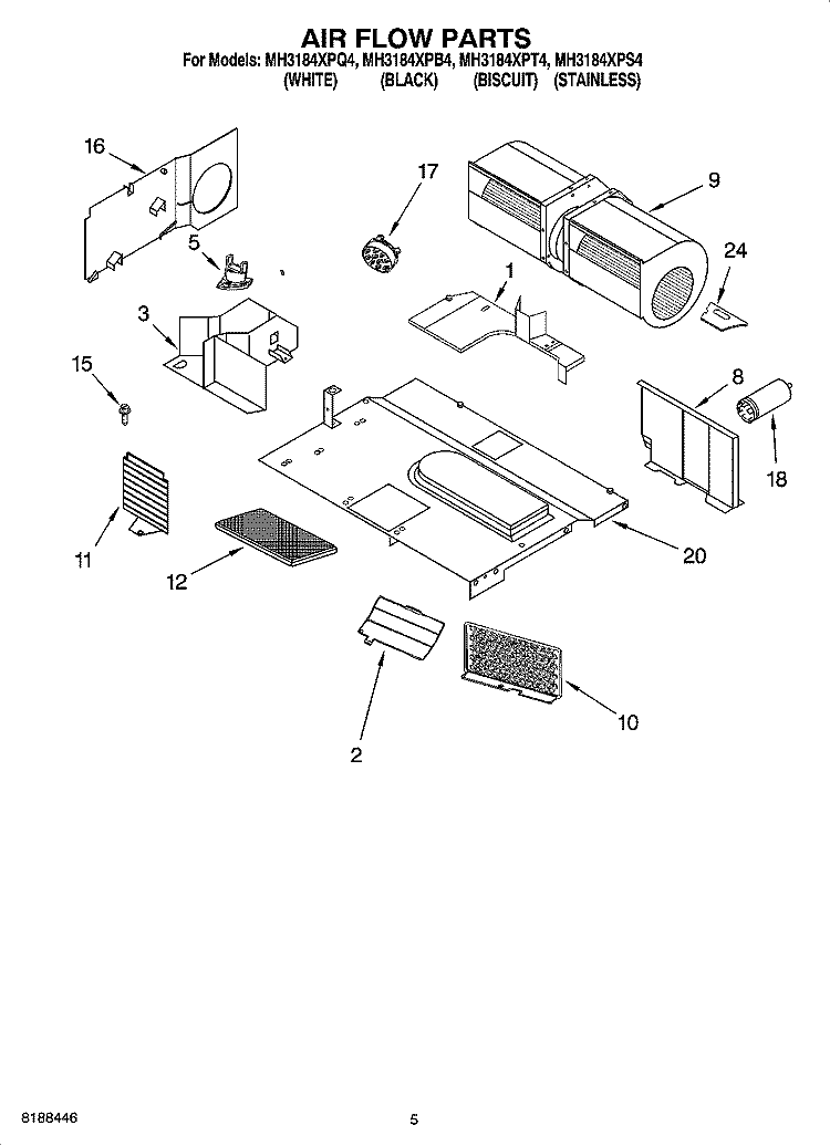 AIR FLOW PARTS Diagram and Parts List for MH3184XPQ4  Whirlpool Microwave