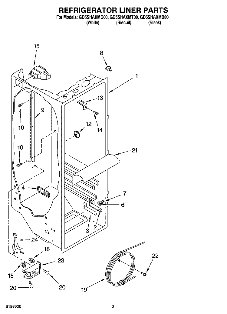 REFRIGERATOR LINER PARTS Diagram and Parts List for GD5SHAXMT00  Whirlpool Refrigerator