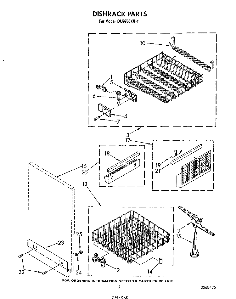 DISHRACK Diagram and Parts List for DU9700XR4  Whirlpool Dishwasher