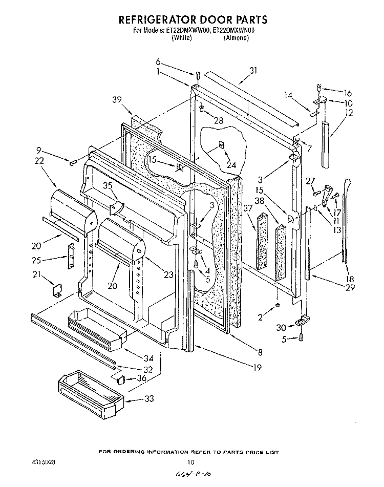 REFRIGERATOR DOOR Diagram and Parts List for ET22DMXWN00  Whirlpool Refrigerator