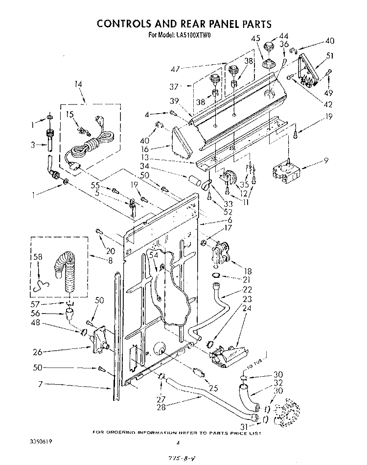 CONTROLS AND REAR PANEL Diagram and Parts List for LA5100XTF0  Whirlpool Washer