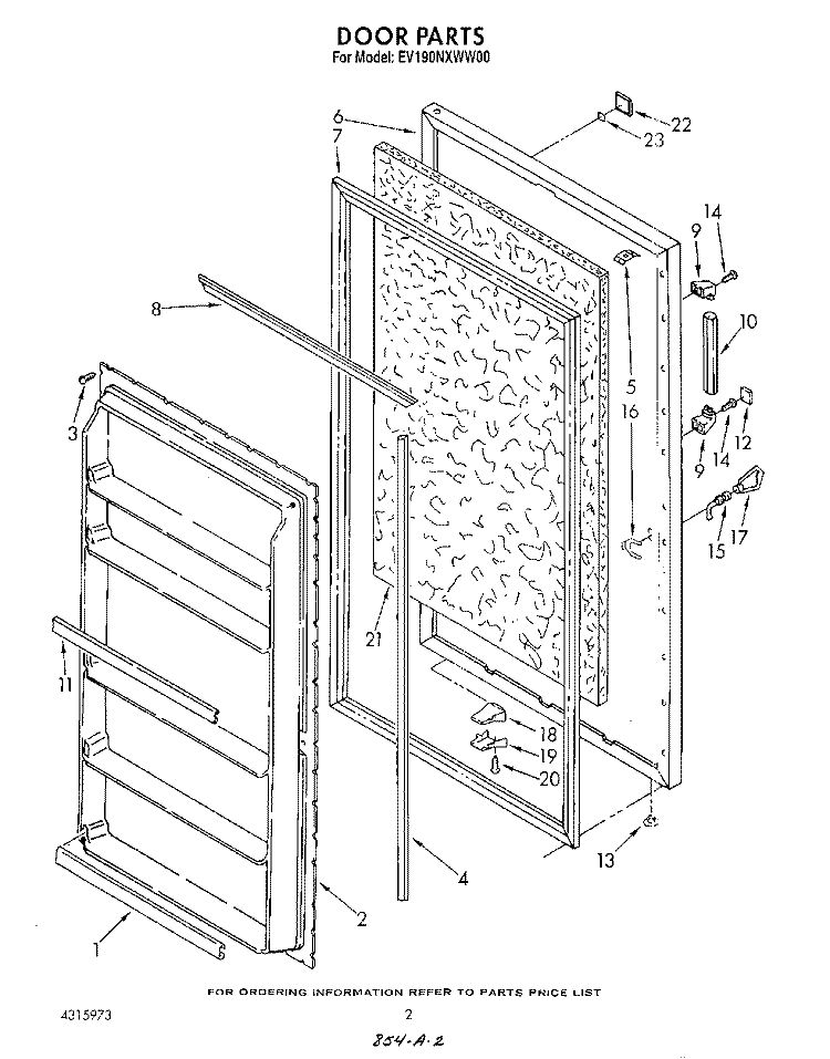 DOOR, LIT/OPTIONAL Diagram and Parts List for EV190NXWN00  Whirlpool Freezer