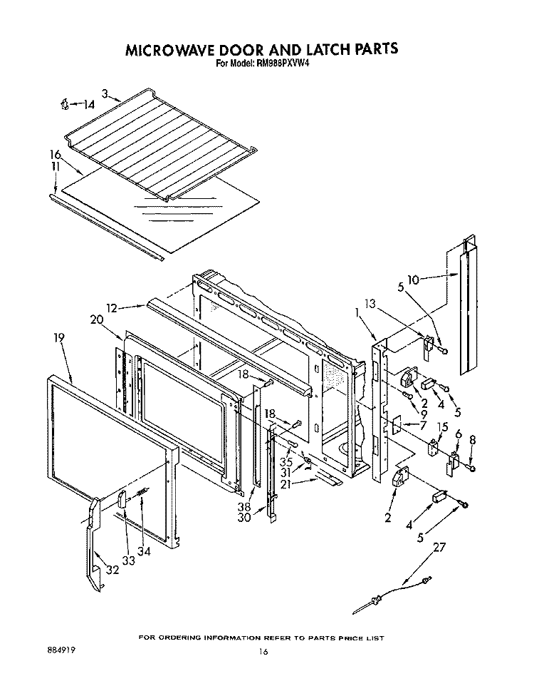 MICROWAVE DOOR AND LATCH, OPTIONAL Diagram and Parts List for RM988PXVM4  Whirlpool Microwave Oven Combo