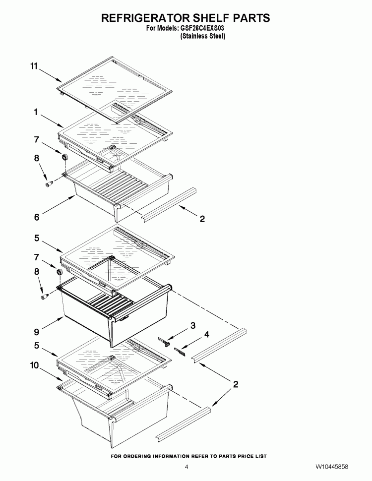 REFRIGERATOR SHELF PARTS Diagram and Parts List for GSF26C4EXS03  Whirlpool Refrigerator