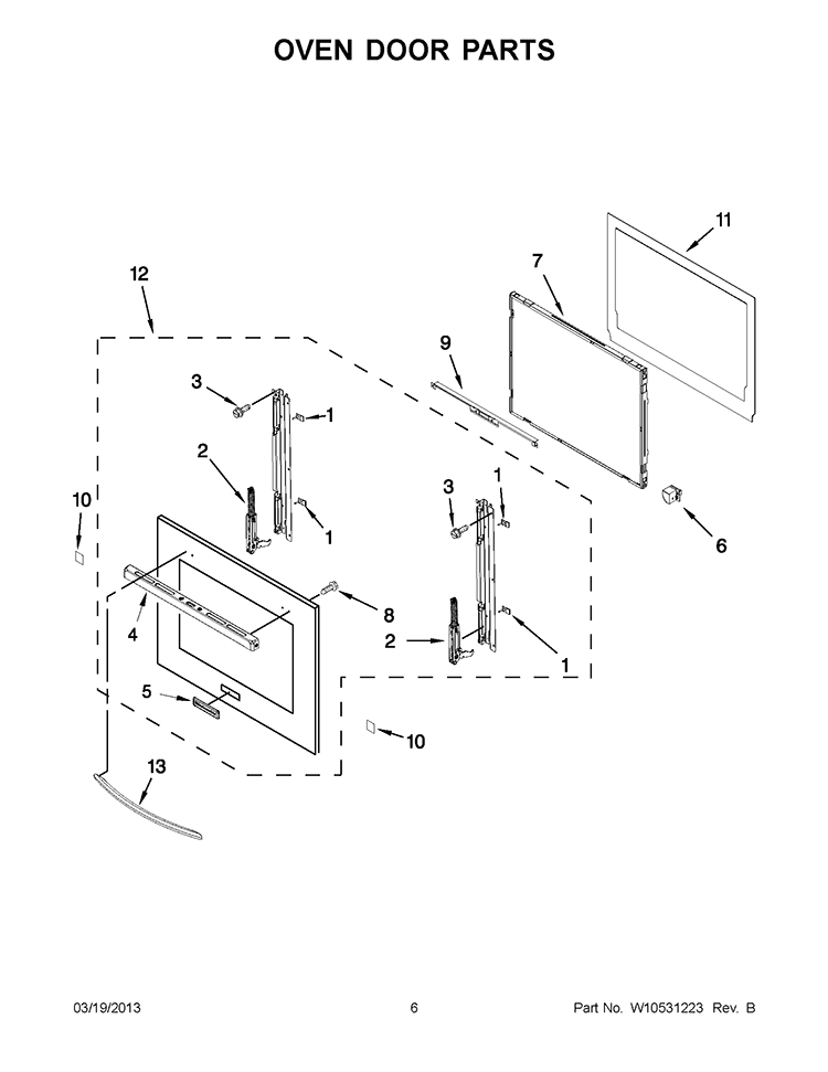 OVEN DOOR PARTS Diagram and Parts List for KEBS277BSS00  KitchenAid Wall Oven