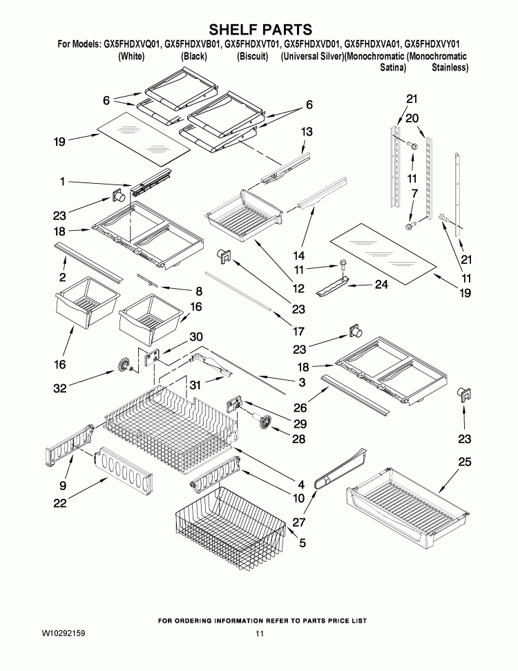 SHELF PARTS Diagram and Parts List for GX5FHDXVA01  Whirlpool Refrigerator