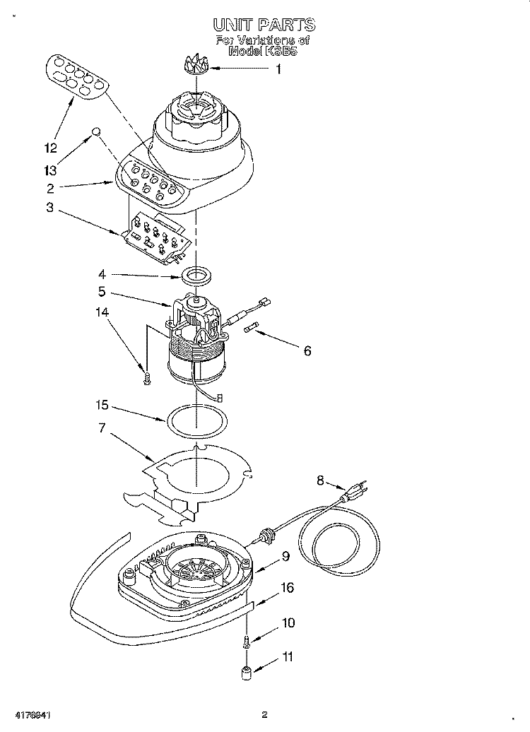 SECTION Diagram and Parts List for KSB5BU0  KitchenAid Blender