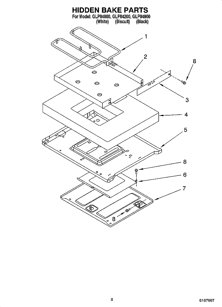 HIDDEN BAKE PARTS, MISCELLANEOUS PARTS Diagram and Parts List for GLP84900  Whirlpool Range