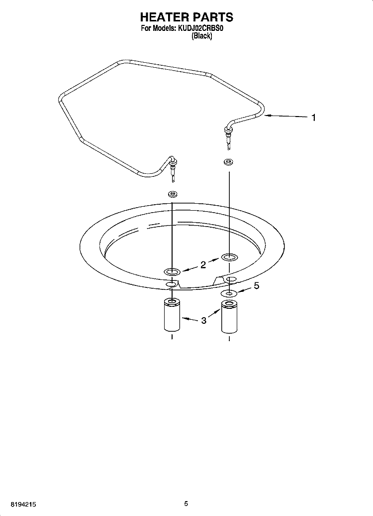 HEATER PARTS Diagram and Parts List for KUDJ02CRBS0  KitchenAid Dishwasher