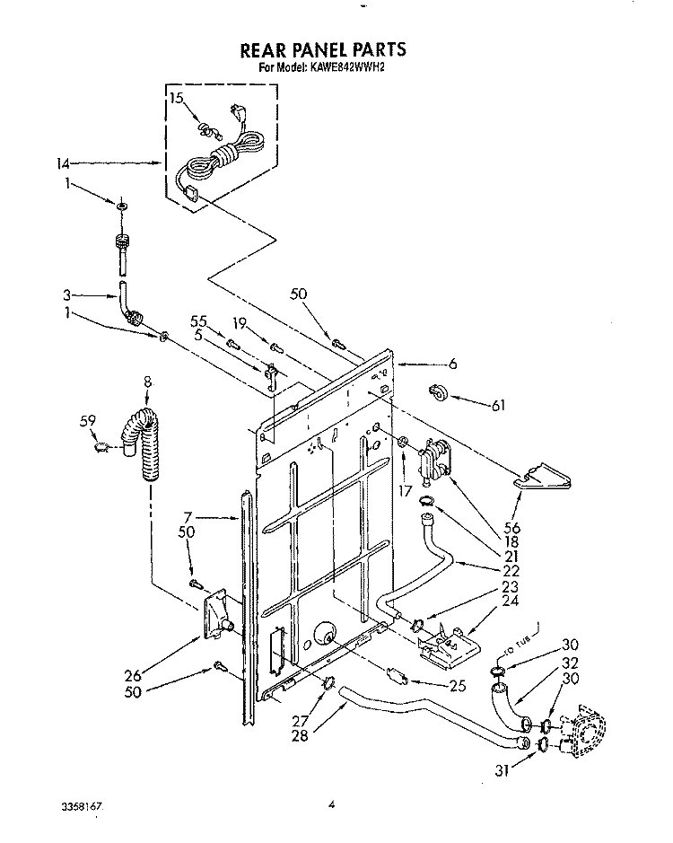 REAR PANEL Diagram and Parts List for KAWE842WAL2  Whirlpool Washer