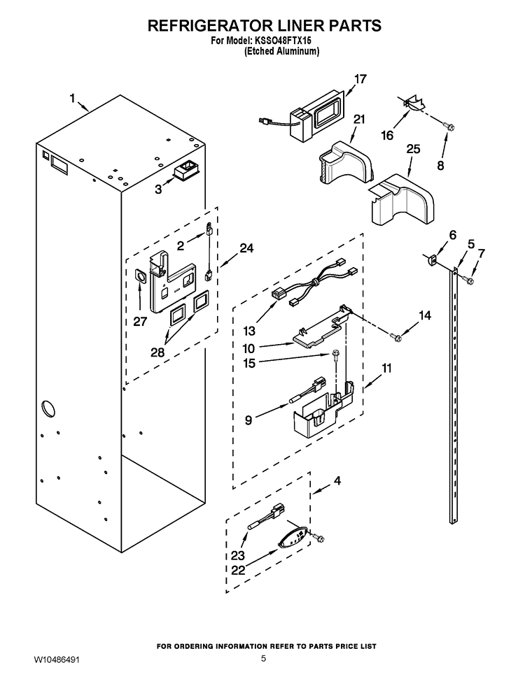 REFRIGERATOR LINER PARTS Diagram and Parts List for KSSO48FTX15  KitchenAid Refrigerator