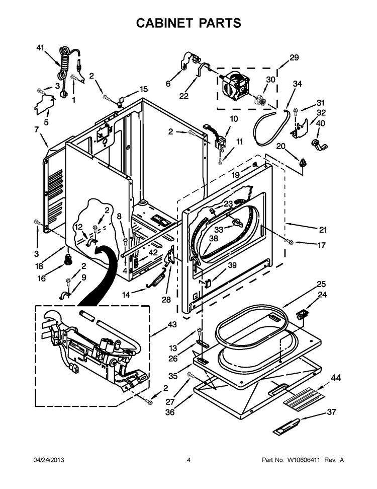 CABINET PARTS Diagram and Parts List for WGD4900XW3  Whirlpool Dryer