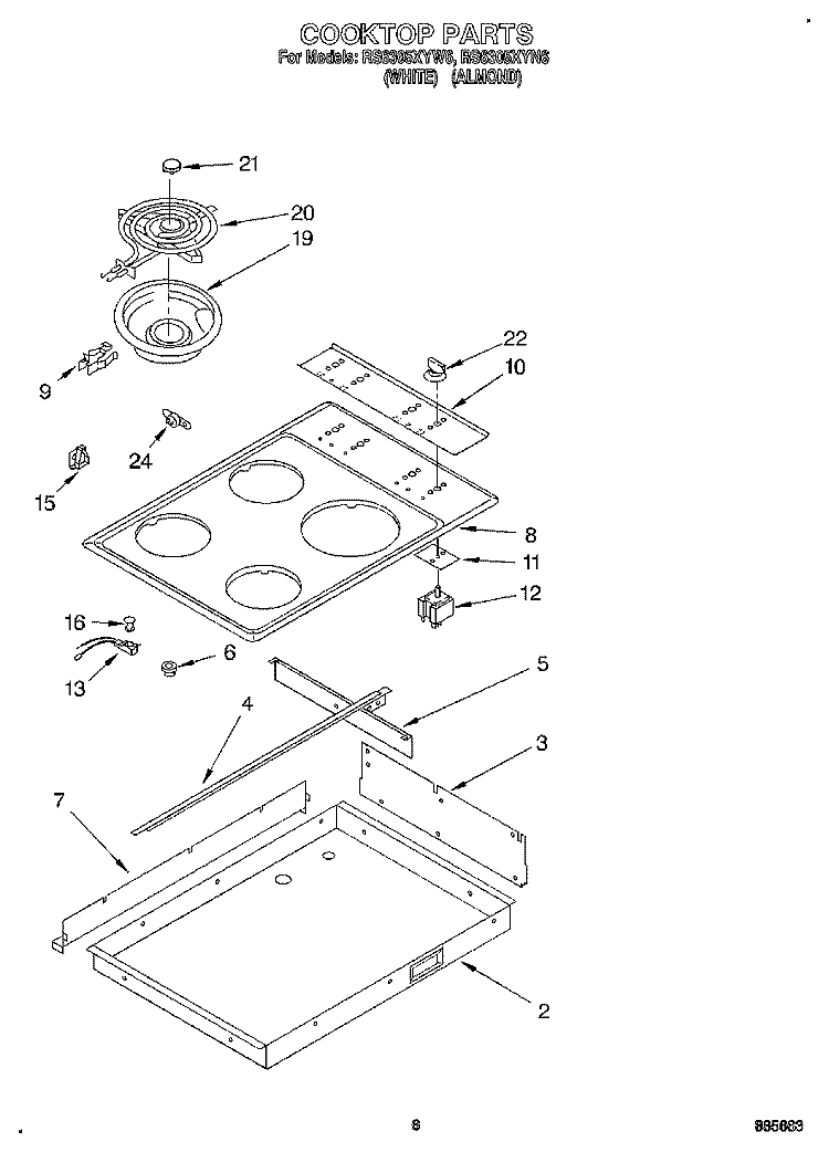 COOKTOP Diagram and Parts List for RS6305XYN6  Whirlpool Range