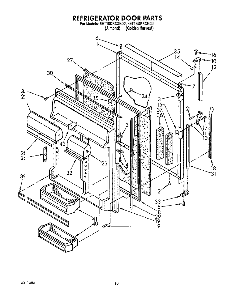 REFRIGERATOR DOOR Diagram and Parts List for 8ET18DKXXG00  Whirlpool Refrigerator