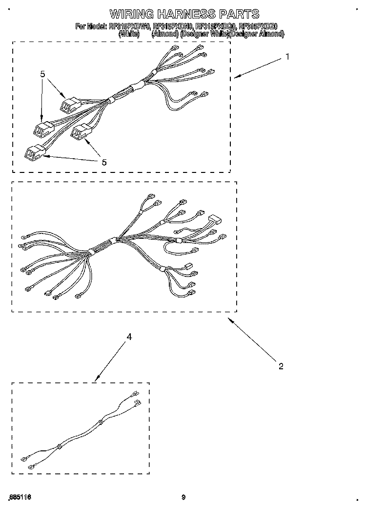WIRING HARNESS, OPTIONAL Diagram and Parts List for RF315PXDW0  Whirlpool Range