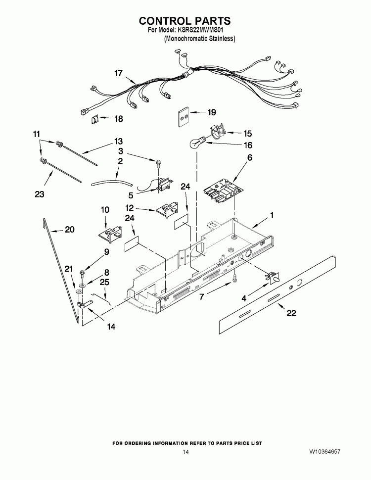 CONTROL PARTS Diagram and Parts List for KSRS22MWMS01  KitchenAid Refrigerator