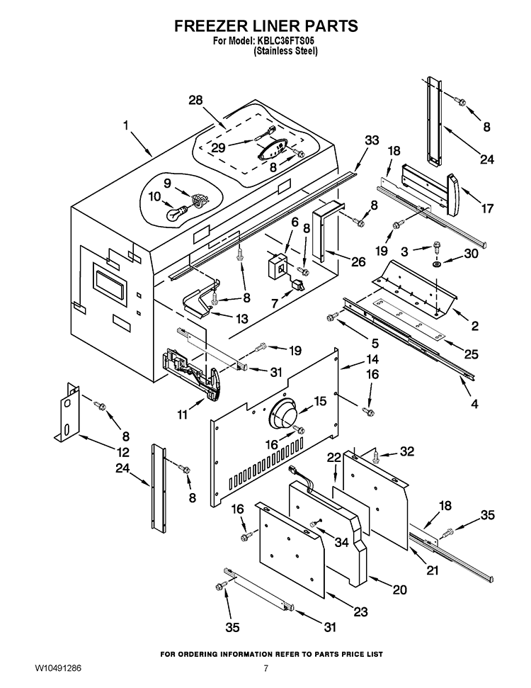 FREEZER LINER PARTS Diagram and Parts List for KBLC36FTS05  KitchenAid Refrigerator