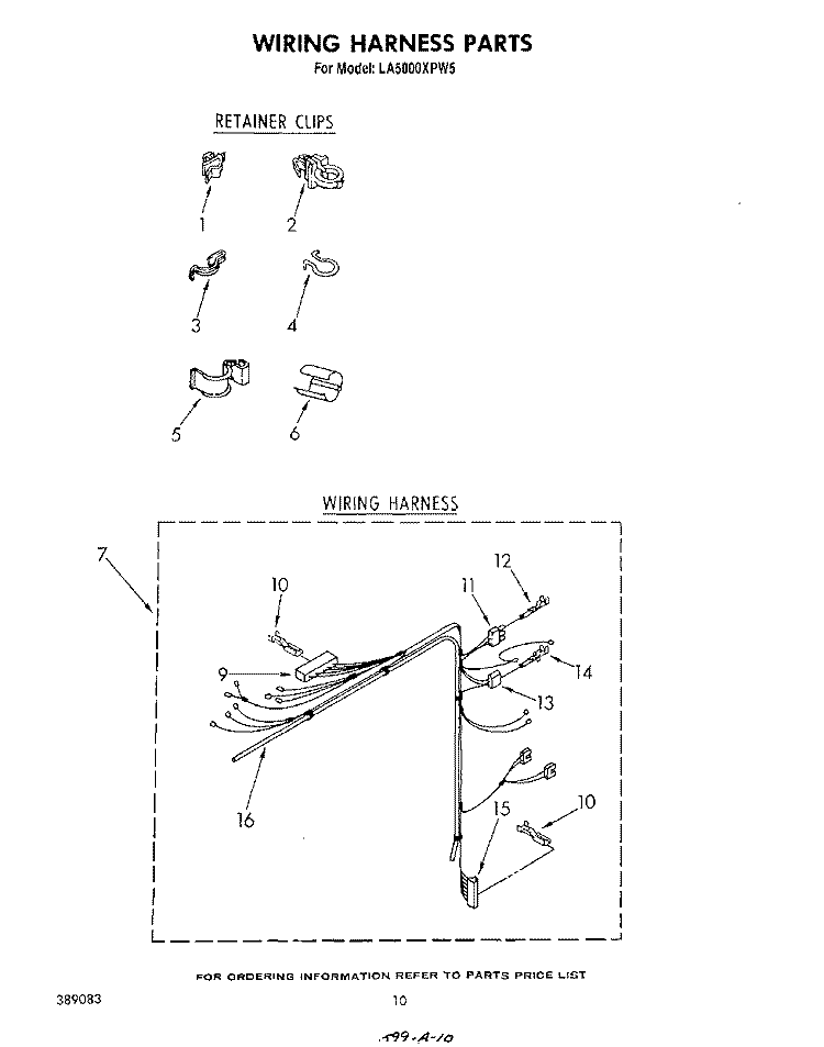 WIRING HARNESS Diagram and Parts List for LA5000XPW5  Whirlpool Washer