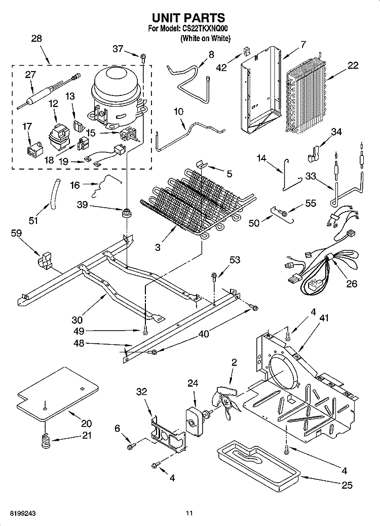 UNIT PARTS Diagram and Parts List for CS22TKXNQ00  Crosley Refrigerator