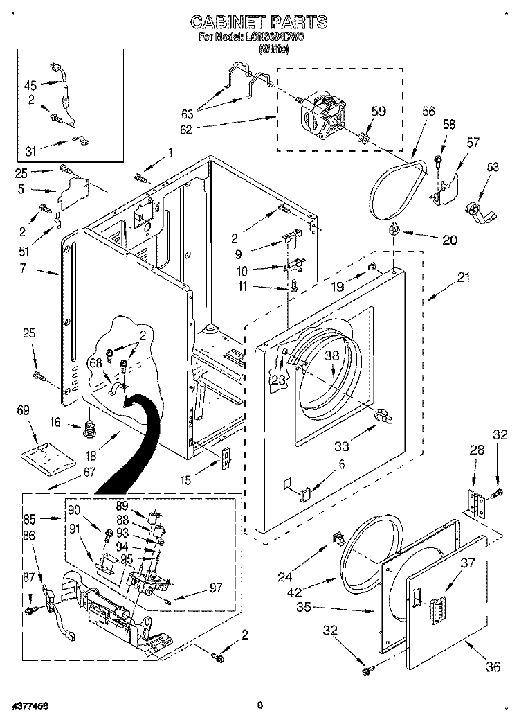 CABINET Diagram and Parts List for LGN3634DW0  Whirlpool Dryer