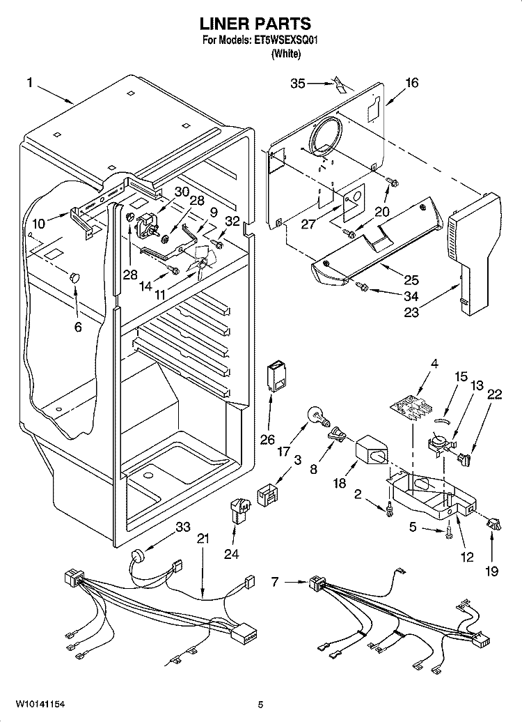 LINER PARTS Diagram and Parts List for ET5WSEXSQ01  Whirlpool Refrigerator