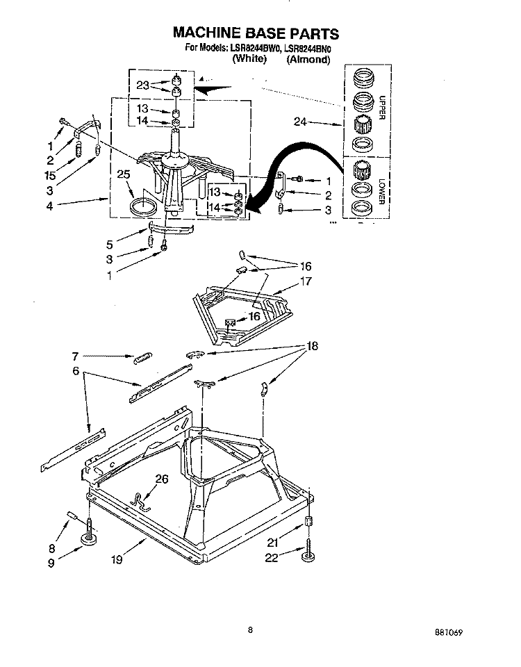 MACHINE BASE Diagram and Parts List for LSR8244BW0  Whirlpool Washer