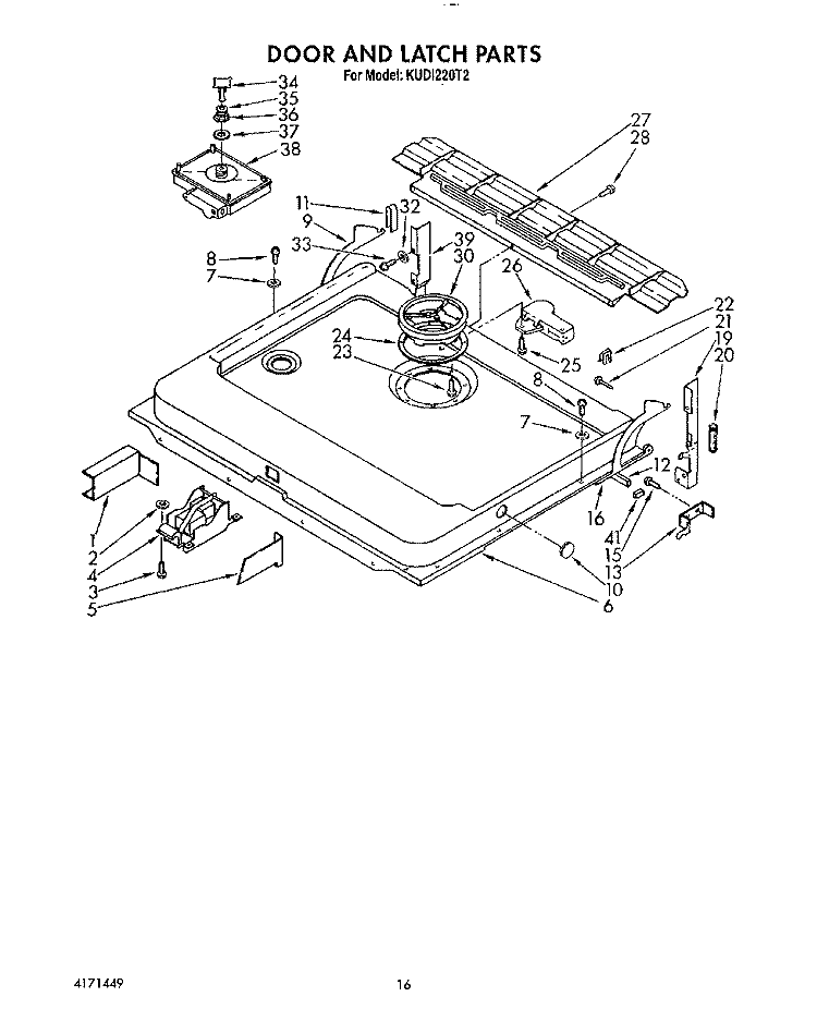 DOOR AND LATCH Diagram and Parts List for KUDI220T2  KitchenAid Dishwasher