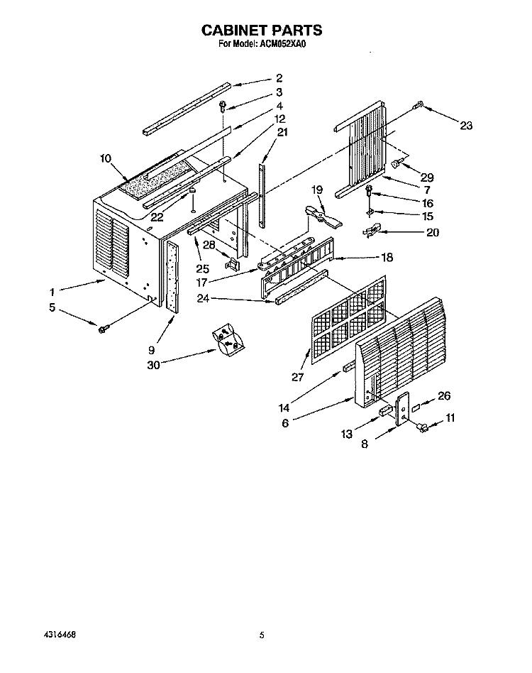 CABINET Diagram and Parts List for ACM052XA0  Whirlpool Air Conditioner
