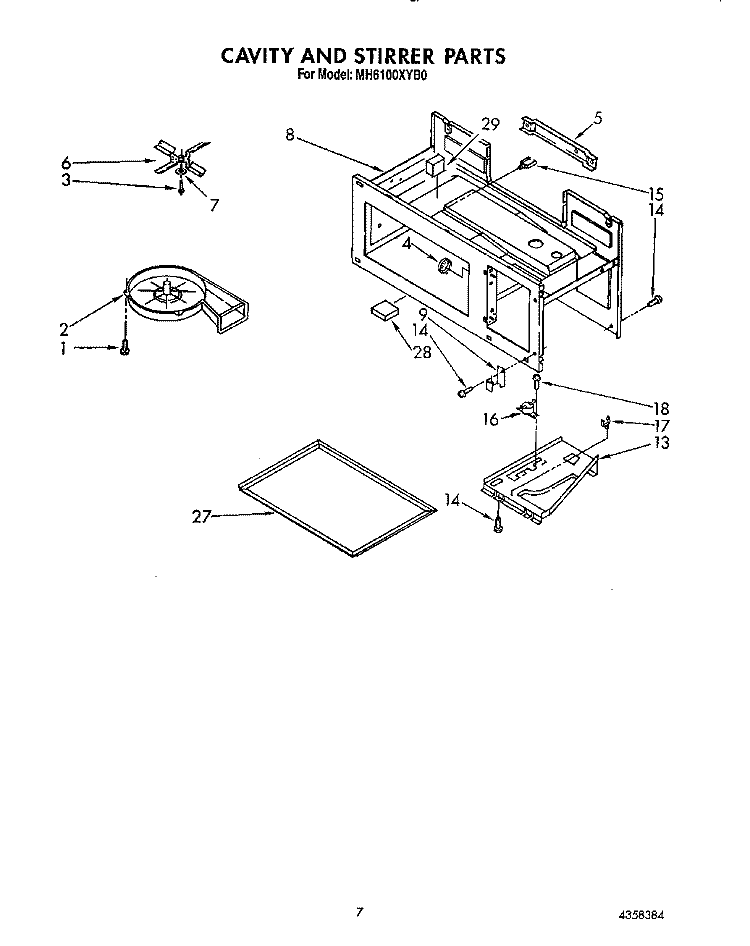 CAVITY AND STIRRER Diagram and Parts List for MH6100XYB0  Whirlpool Microwave