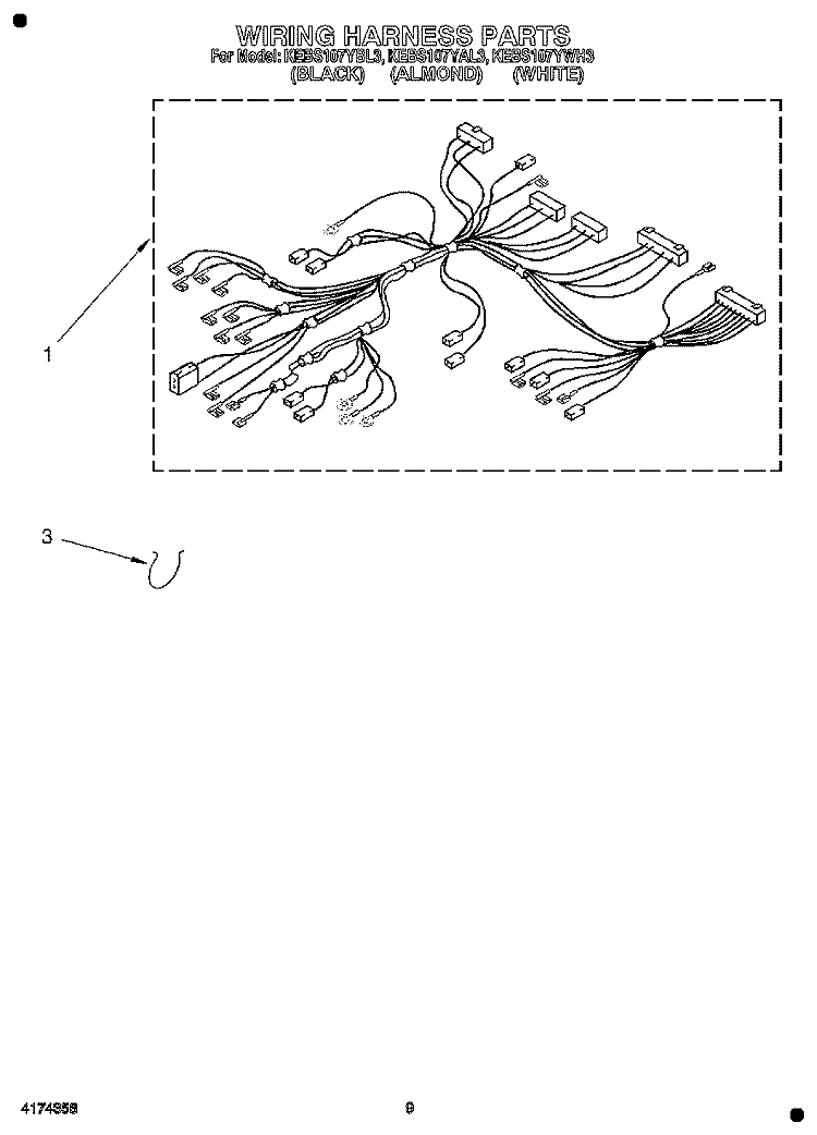 WIRING HARNESS, OPTIONAL Diagram and Parts List for KEBS107YBL3  KitchenAid Wall Oven