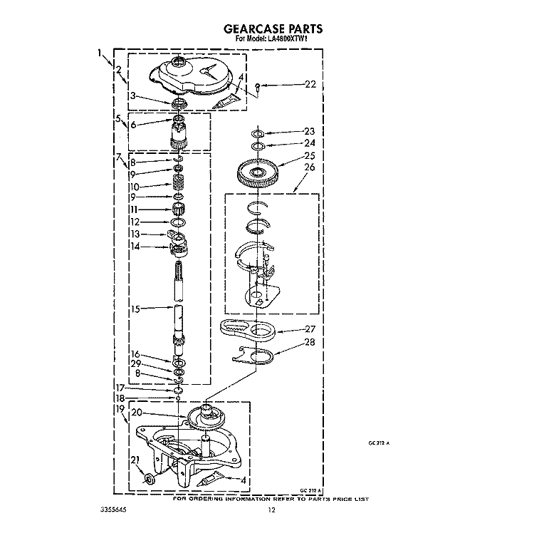 GEARCASE Diagram and Parts List for LA4800XTF1  Whirlpool Washer