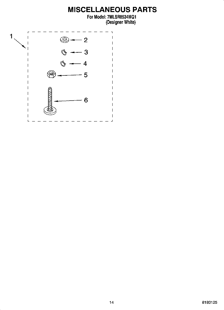 MISCELLANEOUS PARTS OPTIONAL PARTS (NOT INCLUDED) Diagram and Parts List for 7MLSR8534MQ1  Whirlpool Washer