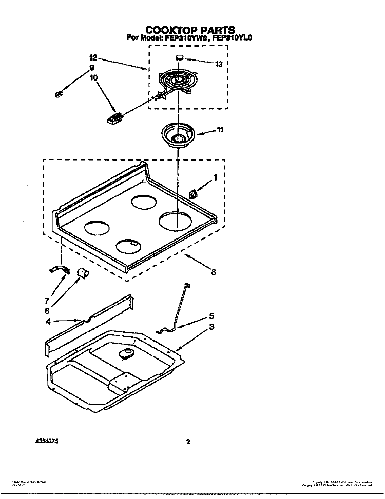 COOKTOP Diagram and Parts List for FEP310YW0  Roper Range