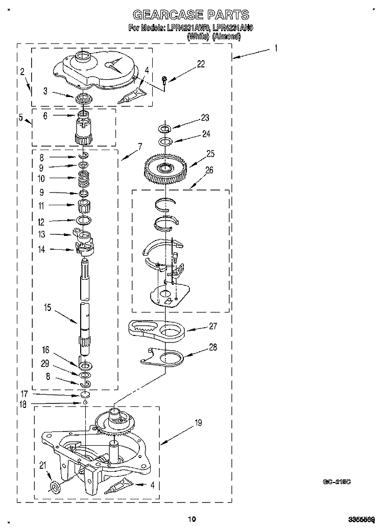 GEARCASE Diagram and Parts List for LPR4231AW0  Whirlpool Washer
