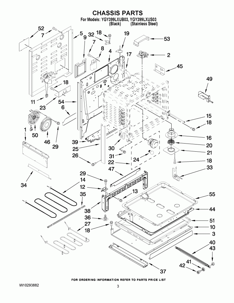 CHASSIS PARTS Diagram and Parts List for YGY399LXUB03  Whirlpool Range