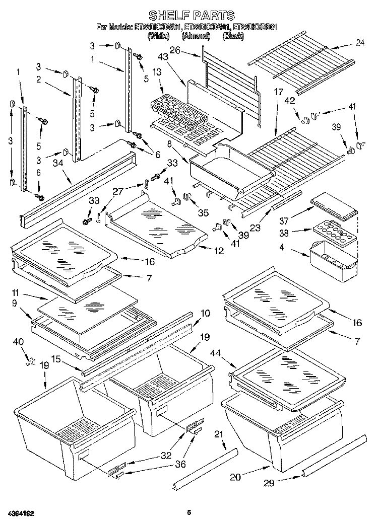 SHELF Diagram and Parts List for ET22DKXDB01  Whirlpool Refrigerator