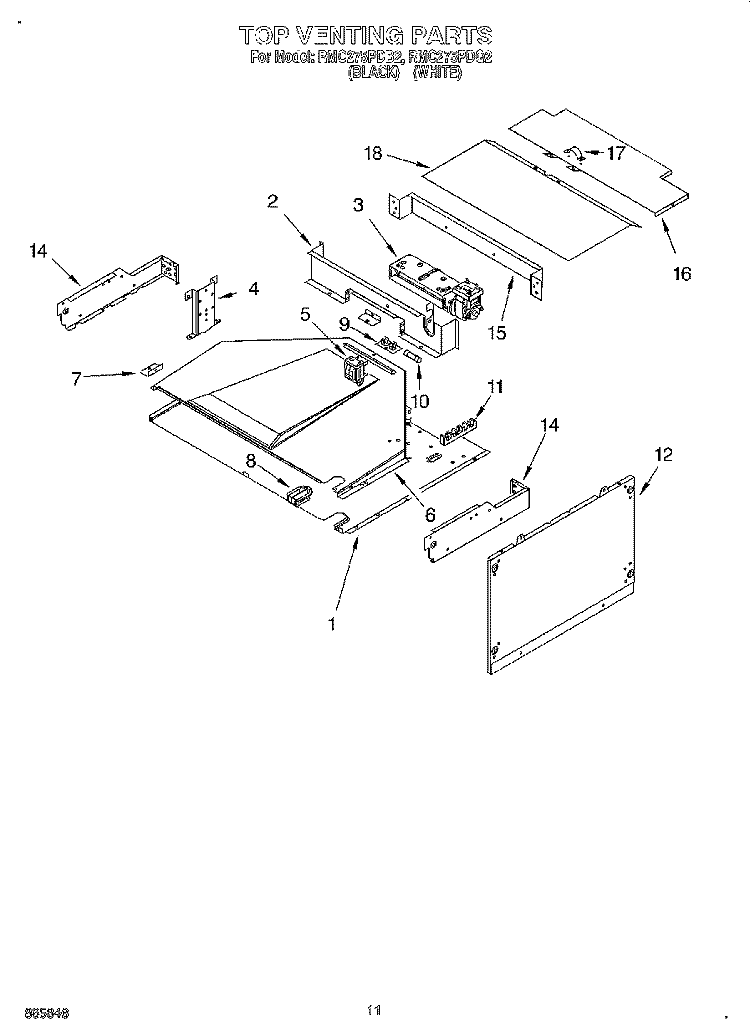 TOP VENTING, OPTIONAL Diagram and Parts List for RMC275PDQ2  Whirlpool Microwave Oven Combo